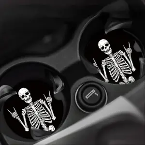 Skull Hand Pattern Car Coaster, 1 Pair Non-slip Car Cup Holder Coaster, Universal Car Interior Decoration Coasters, Car Interior Accessory