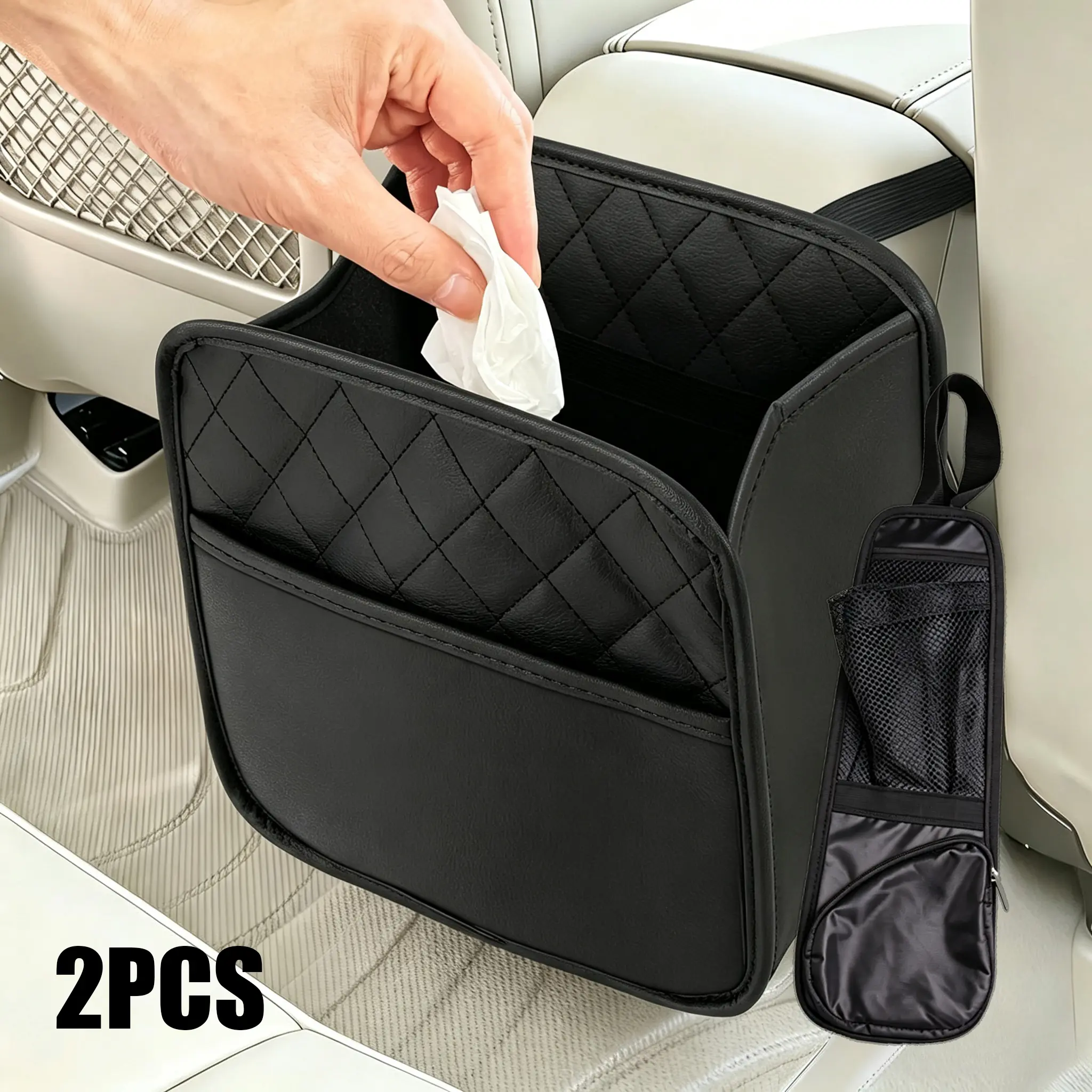 2-Pack Waterproof PU Leather Clip-On Car Seat Back Hanging Organizers, Multi-Pocket Space-Saving Storage Bags for Car Interior Documents, Bottles & Kids Travel Use