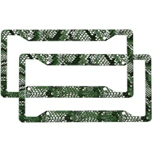 2 Pcs Car License Plate Frames for Women Men - 4 Holes Solid Aluminum Green Snakeskin License Plate Cover for Car Accessories for Women Men with Fasteners and Screws ﻿