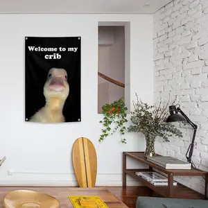 Multicolor "Welcome to My Crib" Letter & Duck Pattern Tapestry, Funny Room Decor Flag, Wall Hanging for Living Room & Bedroom, Valentine's Day Home Gift decorations