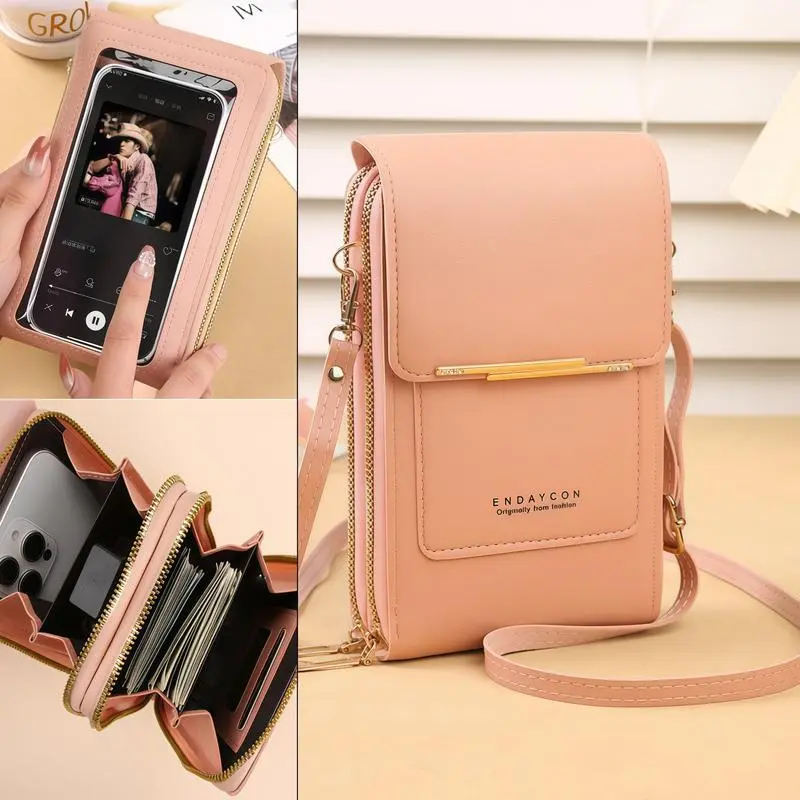Women's Crossbody Phone Wallet Purse - Sleek PU Leather Multi-Compartment Bag with Touch-Friendly Window, Card Slots, Small Lightweight Travel Organizer