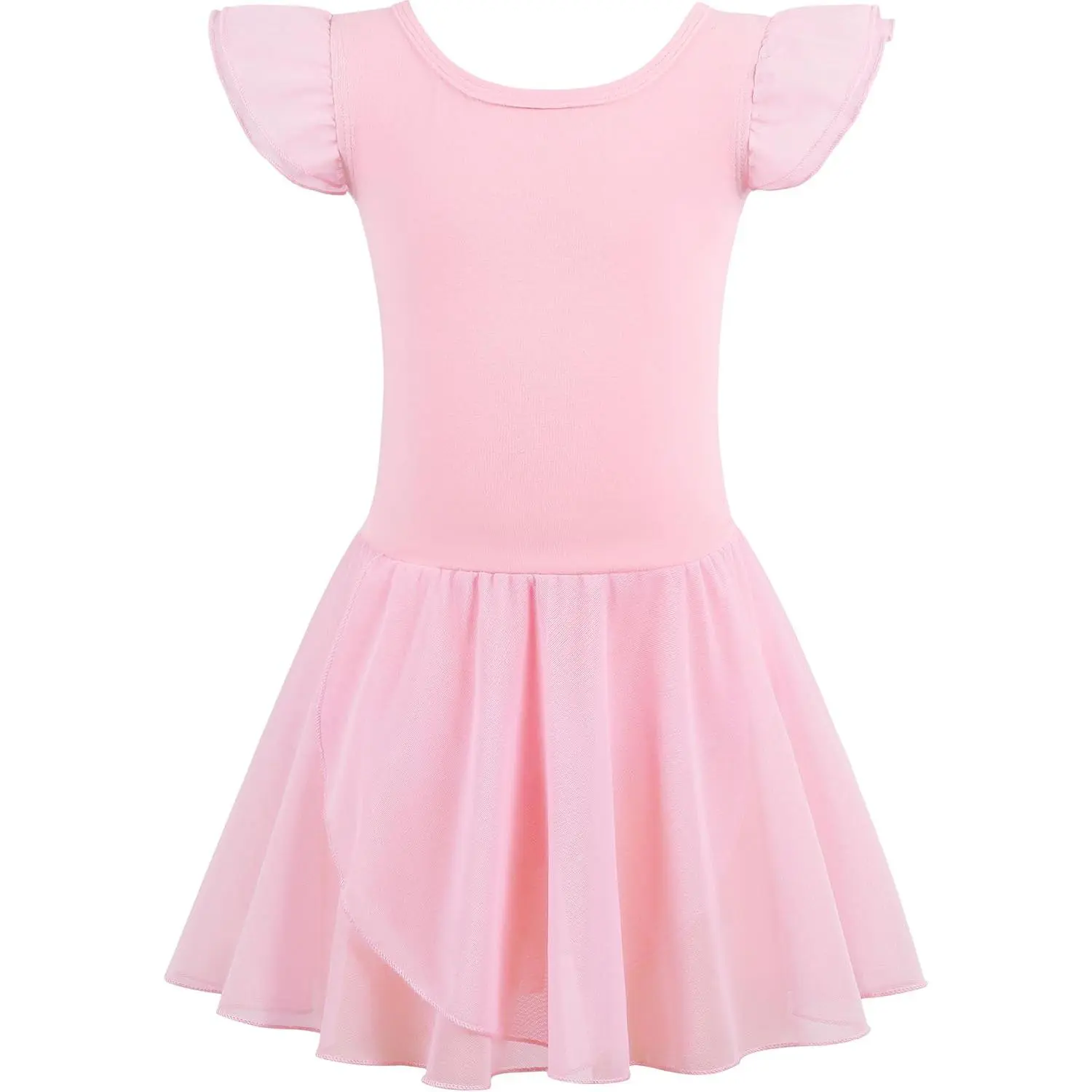 Toddler Girls' Gymnastic Dance Garment, A-Line Skirted Cotton Blend Leotard with Flutter Sleeves and Hollow Back for Stage Performance, 4-5t, Short Sleeve Tops, Leotard Top, Soft Cotton, Girls’ Wear, Stage Ready