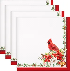 Christmas Cardinal Napkins, 18×18 Inch Floral Dinner Cloth Napkins Set of 6, Washable Cotton Soft Absorbent Square Napkins for Dining Kitchen Party Wedding Decoration Arquiel