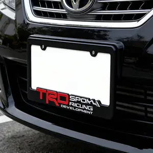 ABS Plastic 3D Embossed License Plate Frame Compatible with TRD & Ralliart Style - Universal US Standard Car Plate Holder with Sport Racing Emblem Decor, Heavy Duty Auto Exterior Accessory for Trucks SUV Sedans