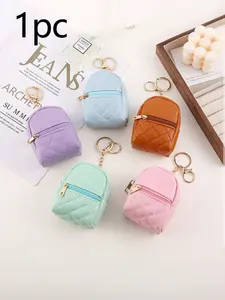 Mini Wallet Keychain, Portable Earphone Bag, Creative Multifunctional Accessory, Candy Color Zipper Coin Purse, Small PU Makeup Bag, Wallet And Charm