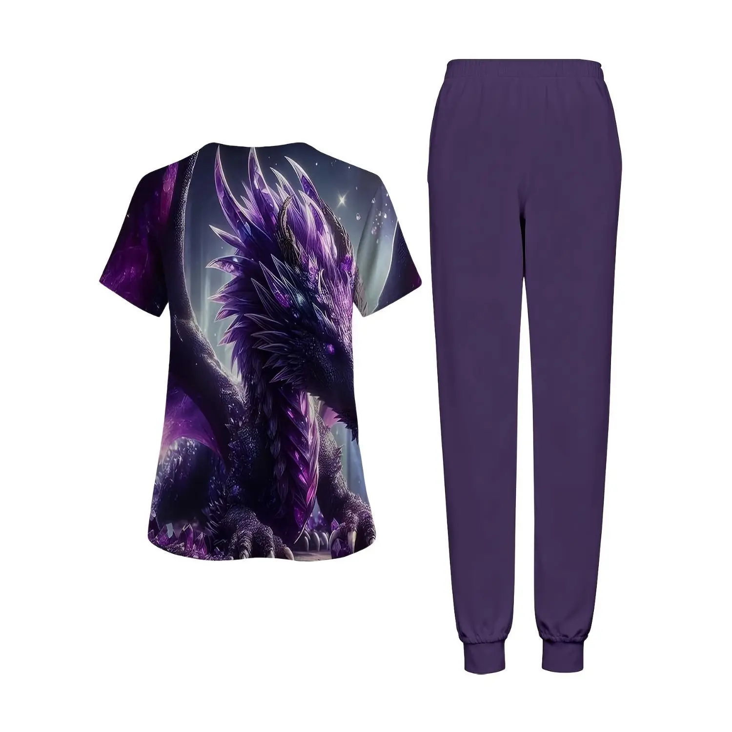 Curvy Women's 2-Piece Purple Dragon Pajama Set - Perfect for Halloween, Fantasy Themes & Lounging - Great Gift Idea