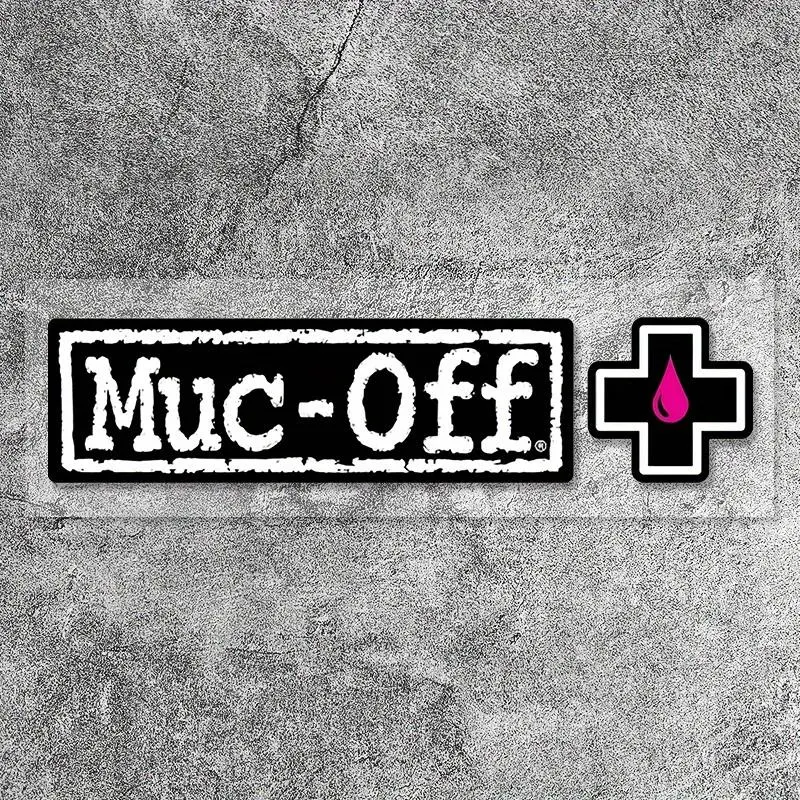 1 Piece MUC-OFF Waterproof Bicycle Decal - Durable PVC, Scratch and Sunscreen Sticker with Black and White Text and Pink Cross