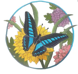 Beyondvision Custom Common Bluebottle Butterfly Circle Embroidered Iron on/Sew Patch (7.79" x 7.23")