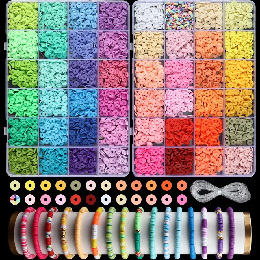 2400pcs/4800pcs Soft Clay Beads DIY Mix Beads Set, Beaded Set, Friendship Bracelet Kit, Beads For Jewelry Making, Jewelry Making Supplies, Necklace & Handmade Accessories, Diy Beading Accessories
