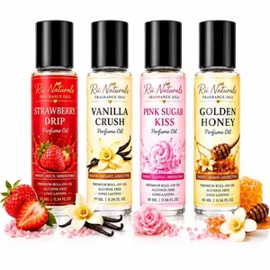 Perfume Oil Bundle (4 x 10ml Bottles) - Strawberry Drip, Vanilla Crush, Golden Honey, Pink Sugar Kiss Scents, Oil Form, Apply Layers, Longevity Boost, Ideal for Womens Gifts & Special Occasions