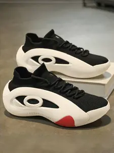 High-End Men's Breathable Mesh Knitted Running Shoes, Trendy Youth Sports Casual Sneakers, Comfortable Thick Sole Athletic Footwear