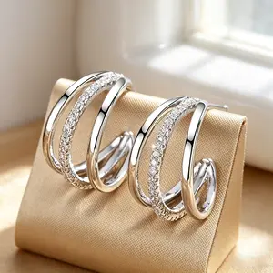 Silver Triple Layer CZ Hoop Earrings| Sparkling Huggie Hoops| Perfect Daily & Party Jewelry