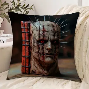 1PC Hellraiser Pinhead Pillowcase - Single-sided printing, modern horror decoration, machine washable, zipper closure suitable for living room bedroom office (inner core not included)