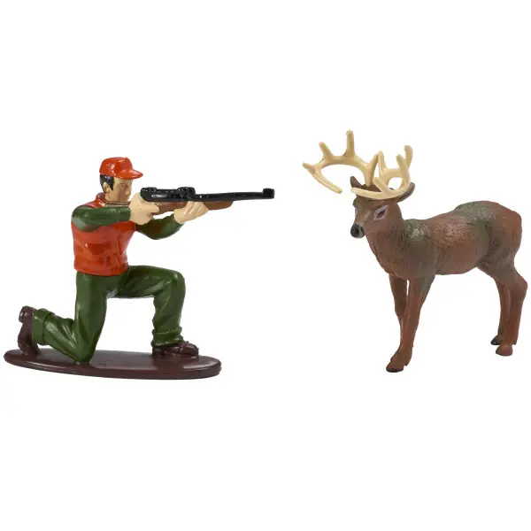 Deer Hunting Cake Topper - Hunter with Rifle & Deer Figure for Decorative Cake Toppers