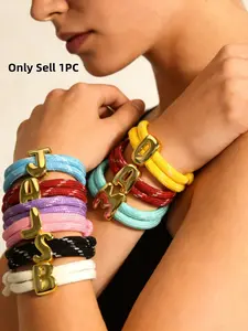 Adjustable Handmade Colorful Ropes Gold Initial Letter Bracelet, Unisex Dopaamine Jewelry, Casual Style, All Seasons, Perfect Gift, Adjustable Bracelets