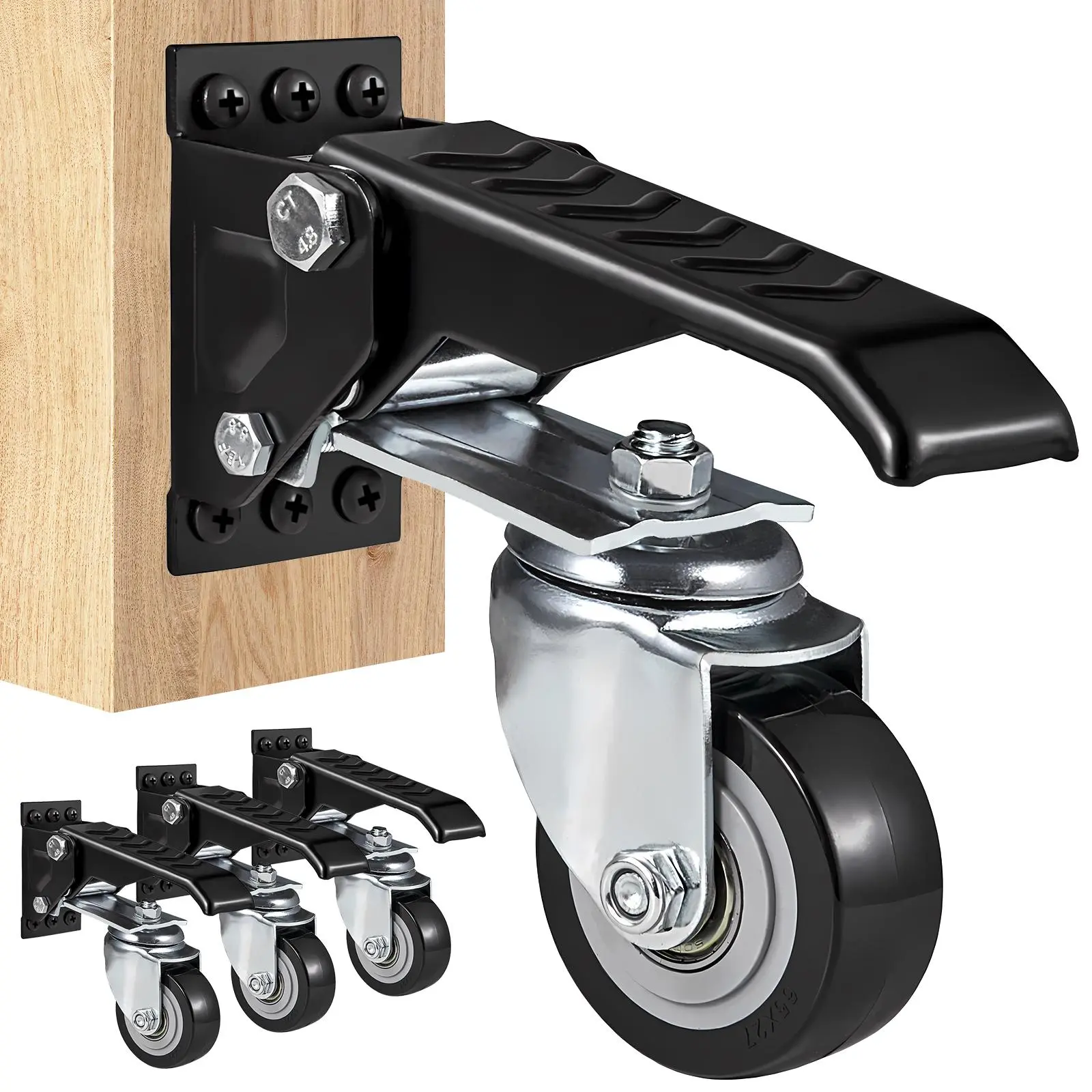 【summerfinds】VEVOR Workbench Caster Wheels, 165 lbs Load Capacity, Set of 4, 2.5" Heavy Duty Retractable Casters, Side Mounted Adjustable Stepdown Wheels with 360° Swivel for Workbenches, Tables, and Equipment, Handle Castors, Wheel-Shaped Castors, Car
