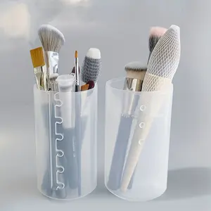 Portable Retractable Makeup Brush Holder with Lid - Transparent and Adjustable Storage Bucket for Easy Access and Organization, Makeup Organizer Box, Portable Cosmetic Organizer