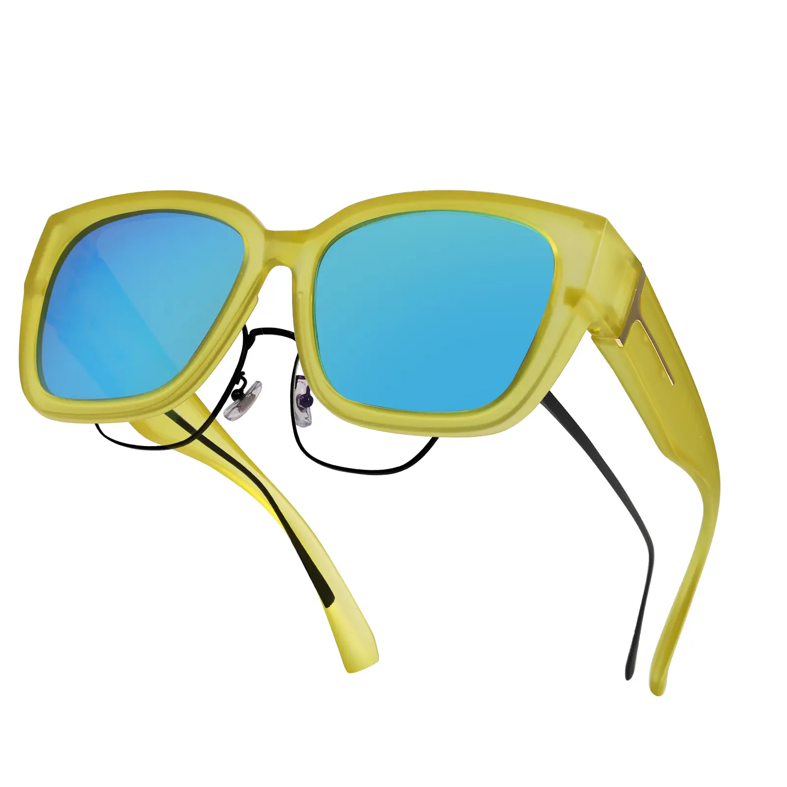 Matte Yellow Frame Blue Mirrored Le