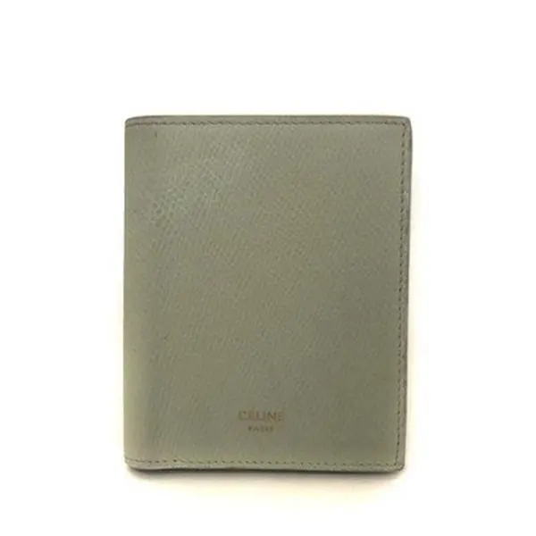 Pre-owned Celine other Small Leather Goods Logo Leather Bifold Wallet Purse Green/2CG0161 12585803619/614142