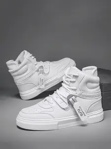 Men's High Top Casual Sports Shoes, Comfortable Thick Sole, Anti-Slip Wear-Resistant, Round Toe, PU Leather, All Seasons, Fashion Sneakers