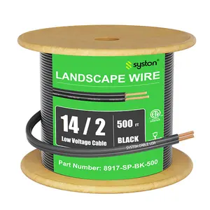 SYSTON 14/2 Low Voltage Landscape Lighting Wire - 14 Gauge (14AWG) Direct Burial Stranded Copper Cable for Outdoor Garden Lights,  Path Lights, Solar Pathway & Patio Lighting - Waterproof UV Resistant UL/ETL Listed (25ft-500ft)