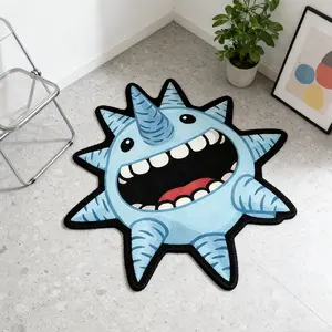 Creative Cartoon Print Rug, Blue Cute Sun Pattern, Super Soft Comfortable Home Decor, Ideal Living Room Bedroom Floor Mat, Perfect Holiday Gift