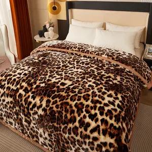 1pc Leopard Print Raschel Blanket - Double-layer Thick Coral Fleece Bed Cover/Shawl, Ultra-soft All-season Bedding, Soft Warming Blanket, Home Decor and Gift, Suitable for Bedroom, Sofa Blanket