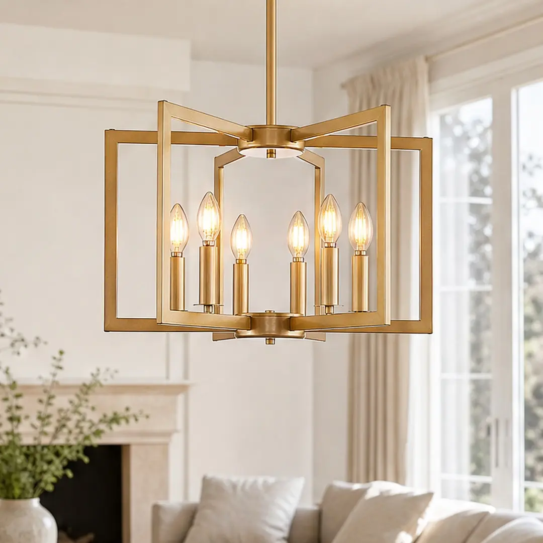 Contemporary Iron 6-Light Chandelier with Durable Iron Construction, 21.70" W x 21.70" D x 55.50" H, 7.40 lb, Adjustable Hanging Length, Ample Light Pendant for Living Room, Entryway, Gold Finish, Bulb Not Included