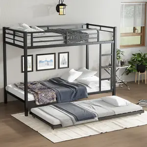 Eyisean 82.7" Twin XL Over Twin XL Metal Bunk Bed with Trundle, Heavy Duty Thickened Bed Frame with Ladder & Safety Guardrail, Space-Saving Loft Beds Frame for Adults, Apartment, Easy Assembly