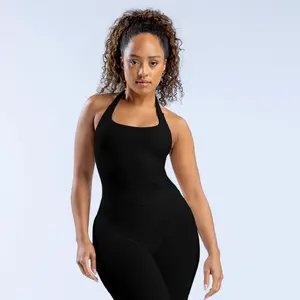 DFYNE Seamless Backless Halter Sports Cami Top Solid Color Slim Fit Yoga Vest for Women Gym Workout Fitness Training