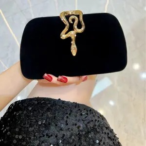 MissingYou velvet clutch bag with snake-shaped lock and rhinestone evening bag, elegant and high-end handbag, messenger bag
