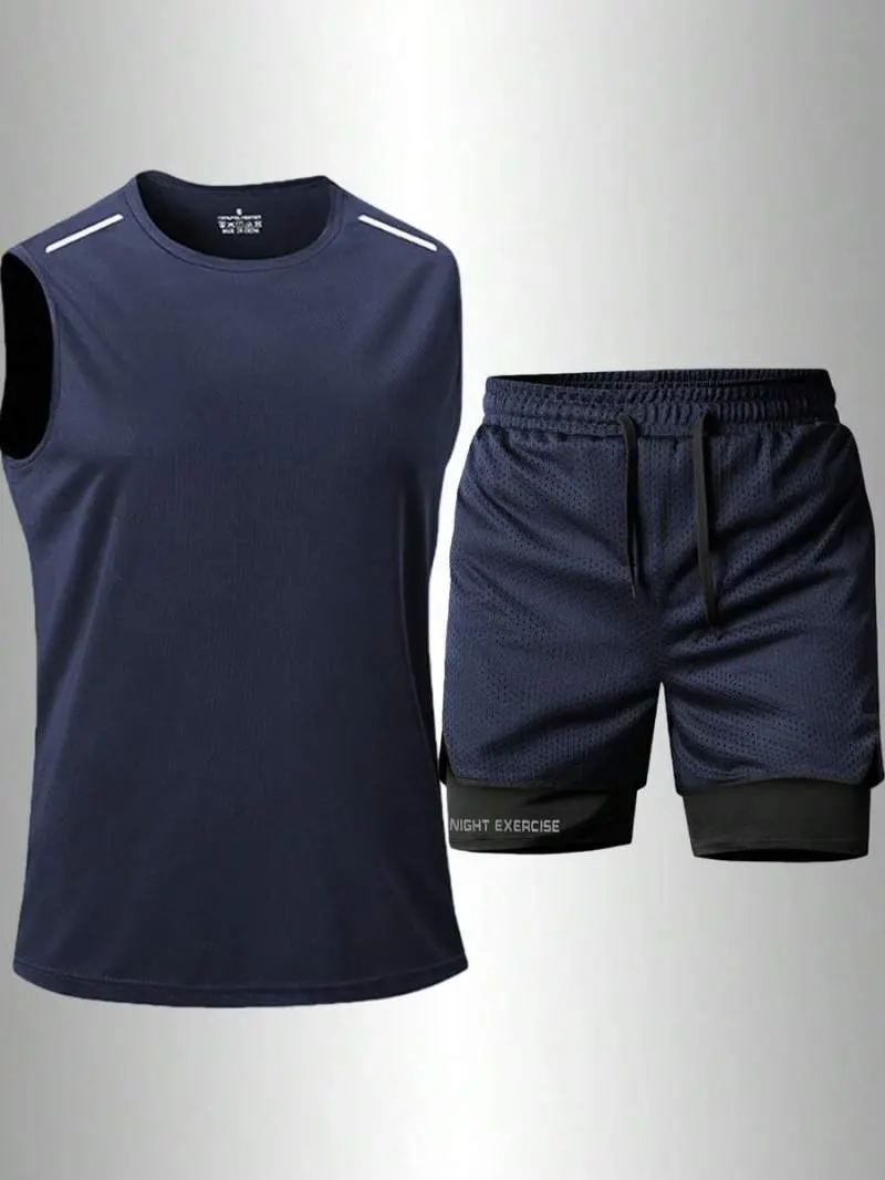 YAMAN 2pcs/Set Men's Quick-Dry Sports Suit 2026, Spring/Summer Gym Fitness Outfit, Sleeveless Tank Top And Shorts Set, Men's Sportswear Training Suit