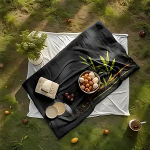 1 piece The tranquil combination of bamboo shadows and Zen with black gravel. themed flannel blanket - Microfiber fluffy flannel sofa blanket, suitable for beds and sofas, modern design, all-season multi-purpose use, digitally printed pattern, 100%