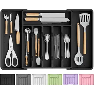 Large Silverware Utensil Drawer Free Utensil Silverware Tray Cutlery Drawer Organizer for Kitchen (6-8 Slots)