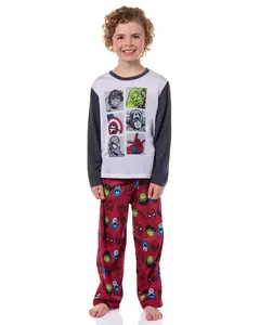 Avengers Pajamas Kid's Avengers Superhero Icons AOP Print 2-Piece Long Sleeve Jersey PJ Pant Set Boys Girls