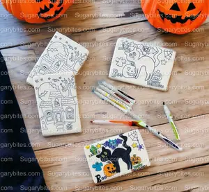 Halloween Cookies, Set of 4 Coloring Halloween Cookies with 7 Edible Markers, Color your own Halloween Cookies!