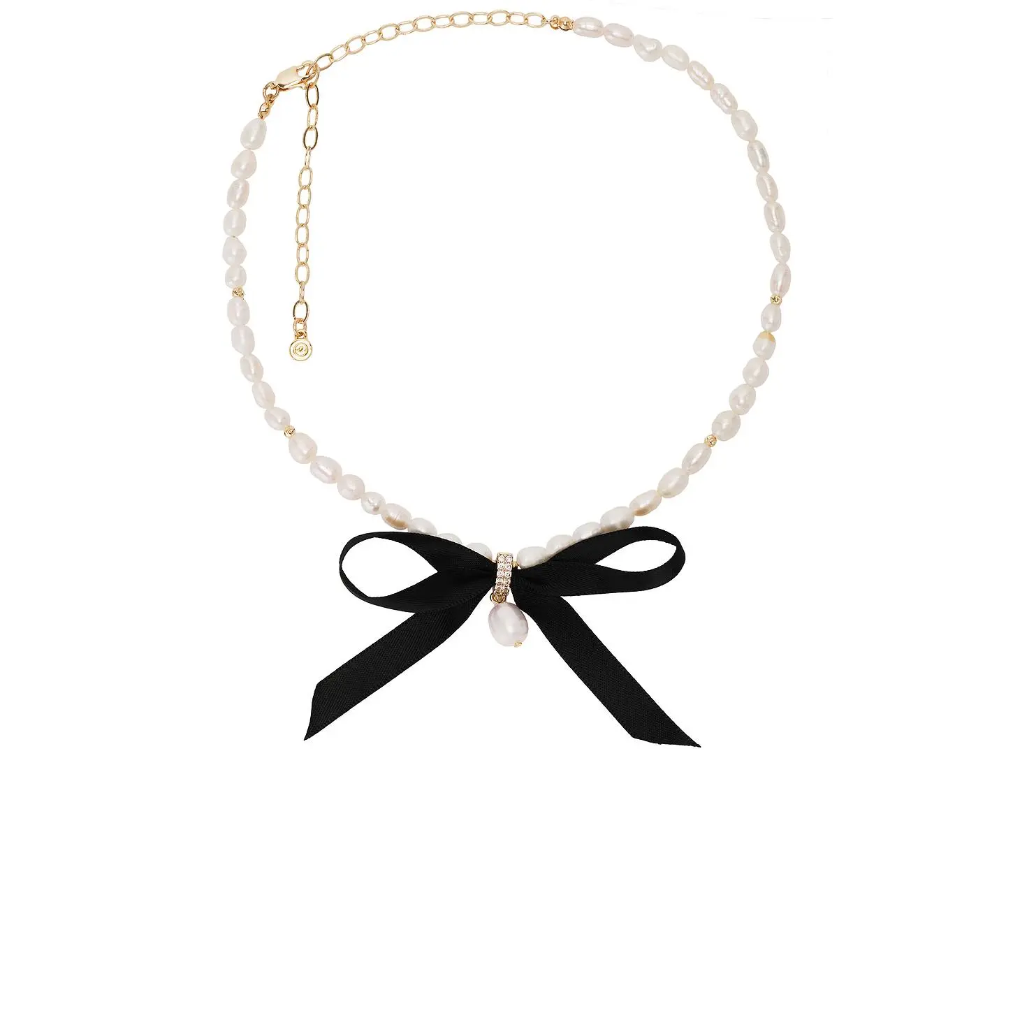Ettika Velvet Bow Statement Pearl Choker in Black