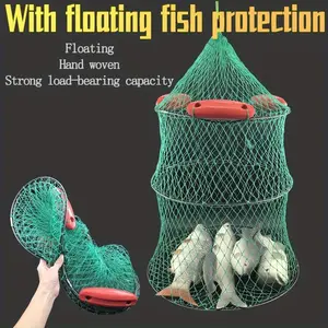 1 piece of three-floating fish protection, sea fishing net pocket net bag quick-drying folding fish cage, thickened woven fish basket