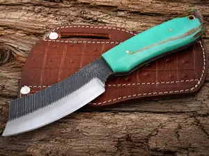 Hand Forged Railroad Spike Fixed Blade Knife – Rustic Steel Knife with Resin Handle & Leather Sheath