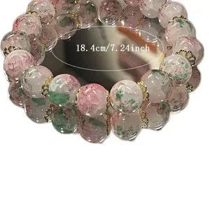 Elegant Pink & White Beaded Bracelet with Gold Accents 18.4cm/7.24inch for Stylish Nail Art Enthusiasts