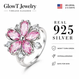 925 Sterling Silver Pink Sakura Flower Ring | Sparkling Cubic Zirconia Cherry Blossom Jewelry for Spring & Daily Wear