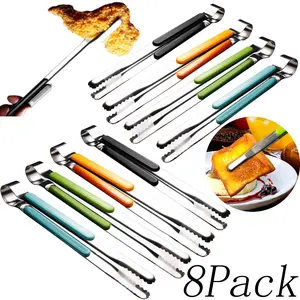 8 Pack Stainless Steel Kitchen Tongs,Cooking Serving Tongs,Grill Tongs,Non-Slip Easy Grip Handle Food Tongs,for Cooking,Grilling and BBQ