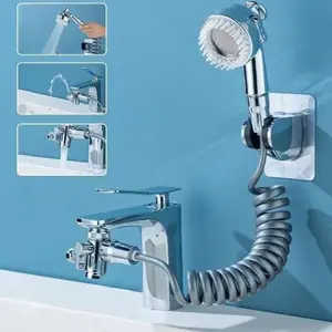 Multi-functional universal faucet, 3-in-1 multi-functional water spout, equipped with a 360-degree rotating faucet and massage shower head, universal splash-filter faucet suitable for daily washing (1 set)