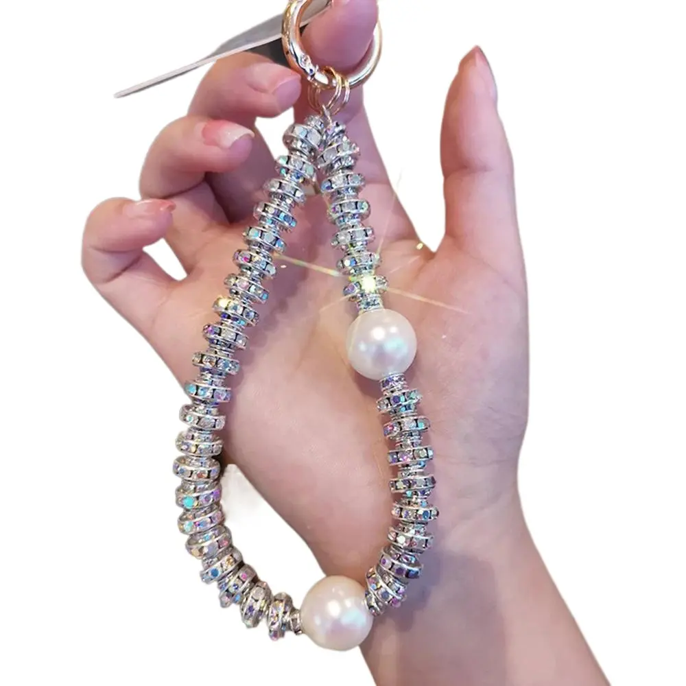 Bracelet Diamond Pearl Beads Crystal Ring Hand Wrist Strap Rhinestone Lanyard for iPhone Huawei Redmi Xiaomi Samsung Phone Charm Phone Chain Wristlet Phone Keychain