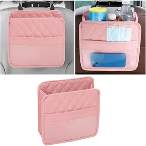 Car Seat Back Organizer, PU Leather Vehicle Backseat Hanging Storage Pocket, Multipurpose Auto Travel Essentials Accessories for Kids & Adults, Universal for Most Cars