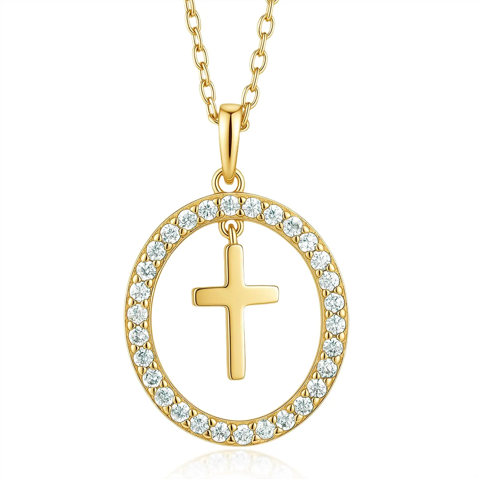 MDFUN Gold Cross Pendant Necklace for Women, Cubic Zirconia Faith Locket Necklace, Elegant Religious Jewelry Gift