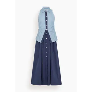 Hannah Dress in Cloudy Blue/Optic White