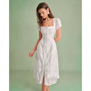 White Square Neck X Cross Midi Dress