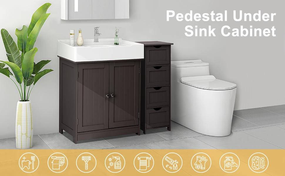 VINGLI Pedestal Sink Cabinet Traditional Under Sink Storage Cabinet Espresso Bathroom Vanity with 2 Doors Adjustabel Shelf 23.6" x 11.8"x 23.6"