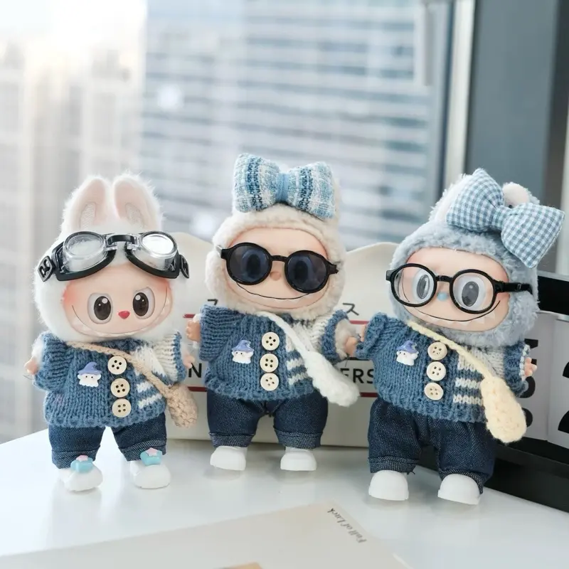 Labubu Exciting Macaron 17cm Doll Clothes & Accessories Fashion Doll NOT INCLUDED Cute Knitted Outfits with Glasses